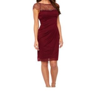 Embroidered Yoke Midi Dress in Wine